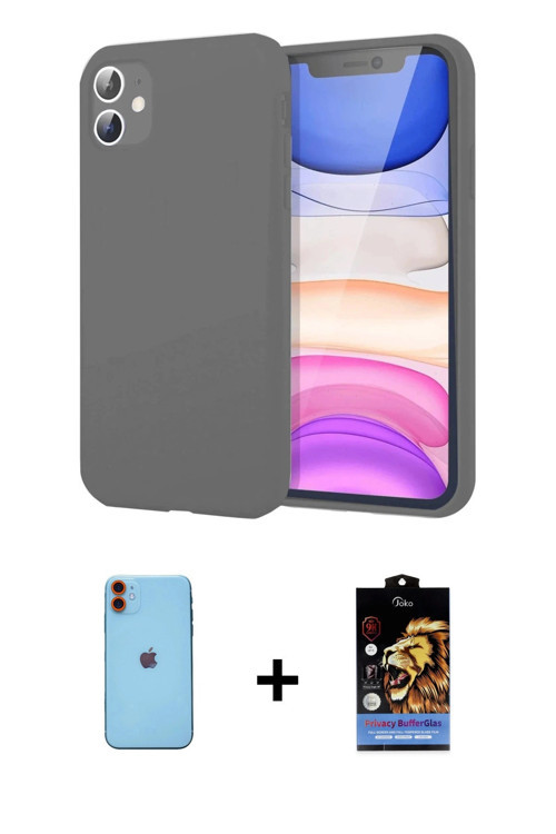 ieg™ iPhone 11 Kılıf Kozmos Yansıma Özel Seri - Siyah Buffer Hayalet Cam Ekran Koruyucu + Turuncu Ne