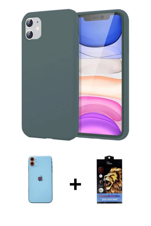 ieg™ iPhone 11 Kılıf Kozmos Yansıma Özel Seri - Siyah Buffer Hayalet Cam Ekran Koruyucu + Turuncu Ne