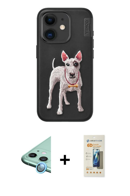 ieg™ iPhone 11 Kılıf Nova Form Koleksiyonu - Siyah 6D Mat Seramik Hayalet Nano Ekran Koruyucu + Mavi