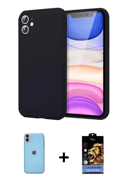 ieg™ iPhone 11 Kılıf Kozmos Yansıma Özel Seri - Siyah Buffer Hayalet Cam Ekran Koruyucu + Turuncu Ne