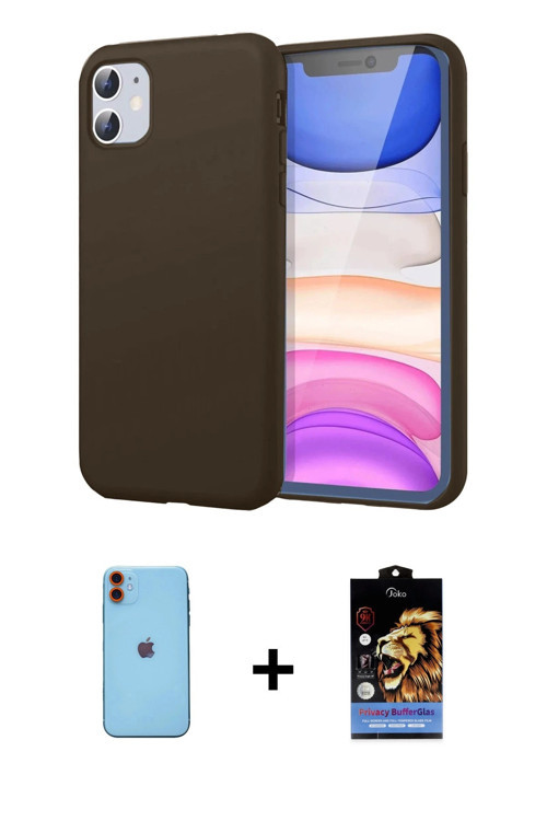 ieg™ iPhone 11 Kılıf Kozmos Yansıma Özel Seri - Siyah Buffer Hayalet Cam Ekran Koruyucu + Turuncu Ne