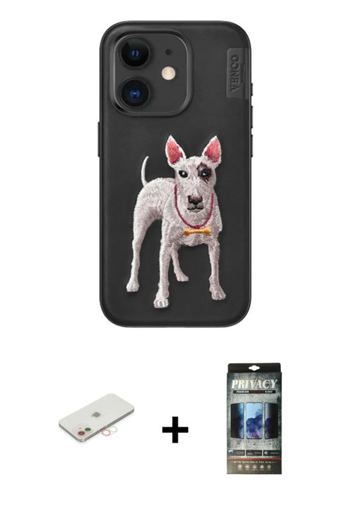 iPhone 11 Kılıf Nova Form Koleksiyonu - Siyah 34D Hayalet Izgaralı Cam + Yeşil Renkli Kamera Le