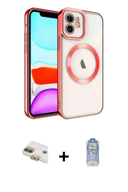iPhone 11 Kılıf Nova Işık Özel Seri - Siyah Joko Magic 5D Cam + Gold Pers Alüminyum Kamera Lens