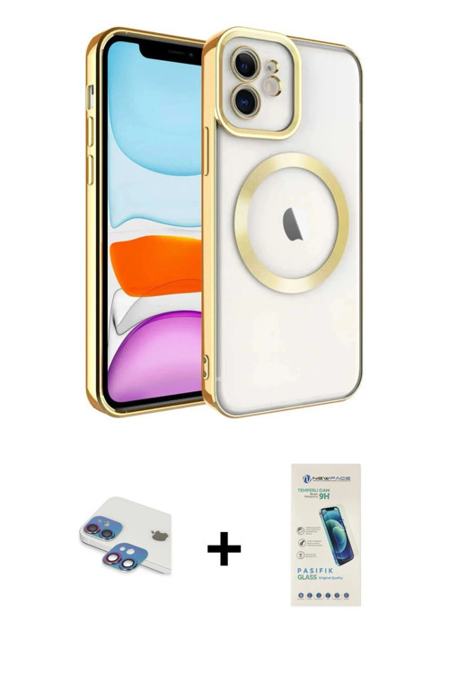 iPhone 11 Kılıf Nova Işık Özel Seri - Şeffaf Pasifik Cam Ekran Koruyucu + Gökkuşağı Pers Alümin