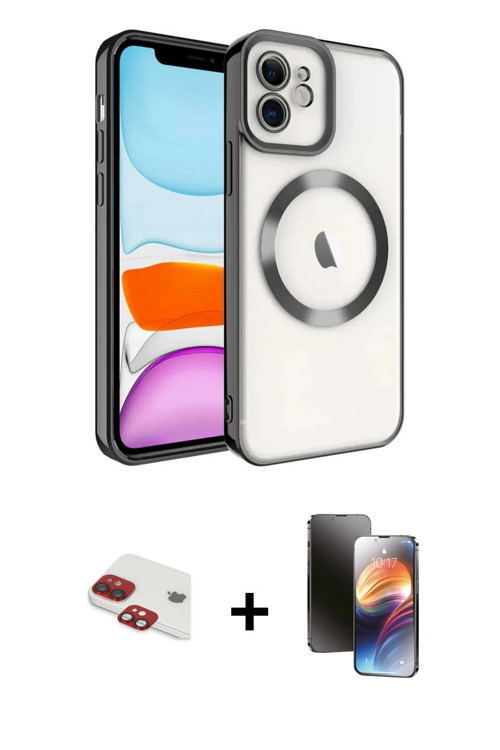iPhone 11 Kılıf Nova Işık Özel Seri - Siyah 3D Antistatik Mat Seramik Nano Ekran Koruyucu + Kır
