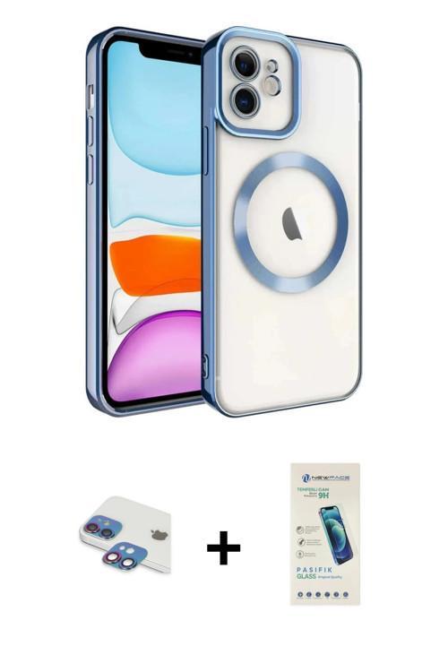 iPhone 11 Kılıf Nova Işık Özel Seri - Şeffaf Pasifik Cam Ekran Koruyucu + Gökkuşağı Pers Alümin