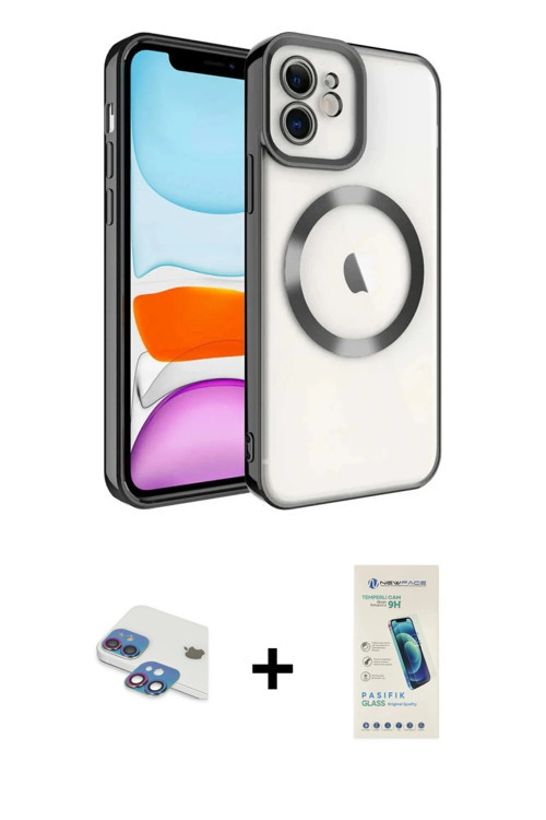 iPhone 11 Kılıf Nova Işık Özel Seri - Şeffaf Pasifik Cam Ekran Koruyucu + Gökkuşağı Pers Alümin