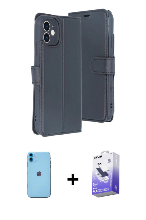 iPhone 11 Kılıf Siluet Işık Serisi - Siyah Bilvis 5in1 5D Magic Hayalet Cam Ekran Koruyucu + Ma