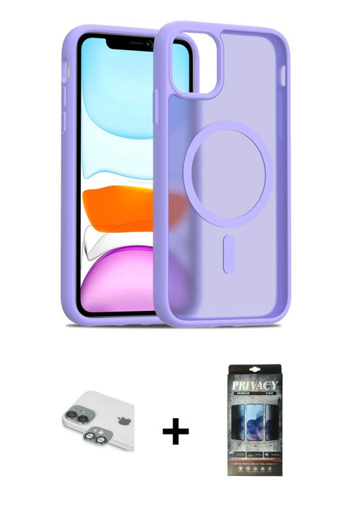 iPhone 11 Kılıf Siluet Minimal Prime - Siyah 34D Hayalet Izgaralı Cam + Yeşil Pers Alüminyum Ka