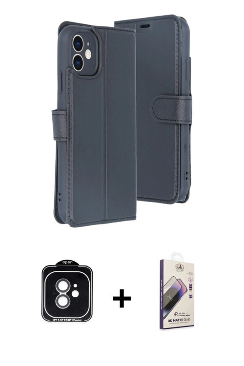 iPhone 11 Kılıf Siluet Işık Serisi - Siyah Bilvis 3D Mat Cam Ekran Koruyucu + Yeşil PVD Metal K