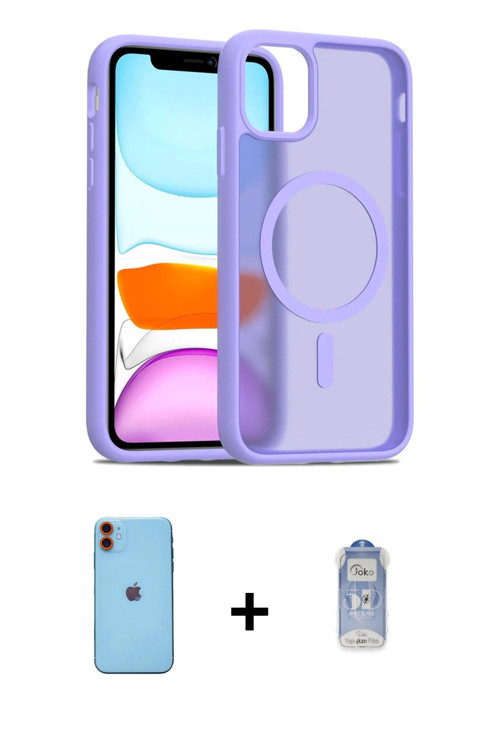 iPhone 11 Kılıf Siluet Minimal Prime - Siyah Joko Magic 5D Cam + Turuncu Neon Fosforlu Kamera L
