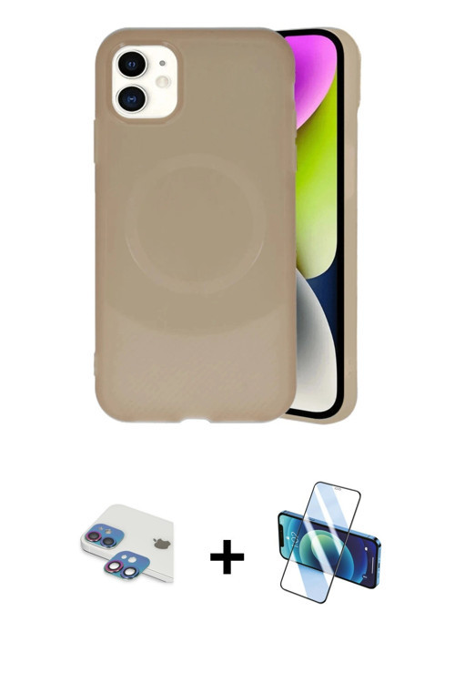 iPhone 11 Kılıf Ufuk Serisi - Siyah 3D Antistatik Cam Ekran Koruyucu + Gökkuşağı Pers Alüminyum