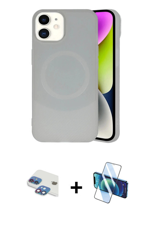 iPhone 11 Kılıf Ufuk Serisi - Siyah 3D Antistatik Cam Ekran Koruyucu + Gökkuşağı Pers Alüminyum