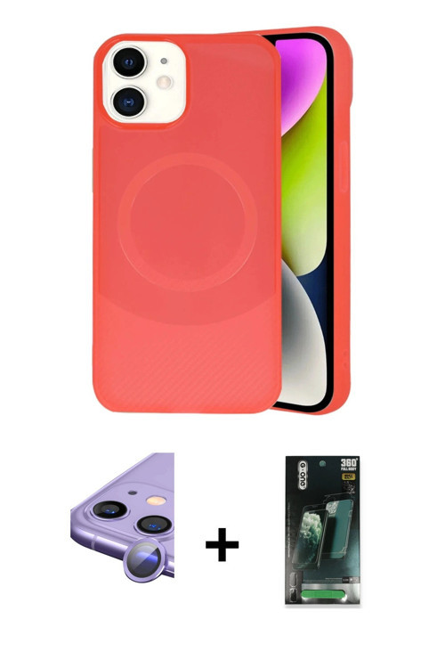iPhone 11 Kılıf Ufuk Serisi - Siyah 360 Mat Full Body Arka Koruyucu + Mor Raze Metal Kamera Len
