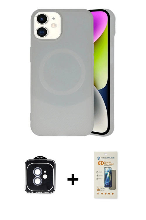 iPhone 11 Kılıf Ufuk Serisi - Siyah 6D Mat Seramik Hayalet Nano Ekran Koruyucu + Mavi PVD Metal