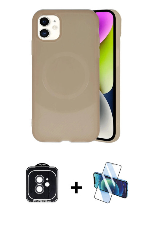 iPhone 11 Kılıf Ufuk Serisi - Siyah 3D Antistatik Cam Ekran Koruyucu + Siyah PVD Metal Kamera L