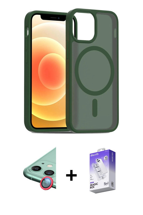 iPhone 11 Kılıf Siluet Minimal Prime - Siyah Bilvis 5in1 3D Magic Cam Ekran Koruyucu + Kırmızı