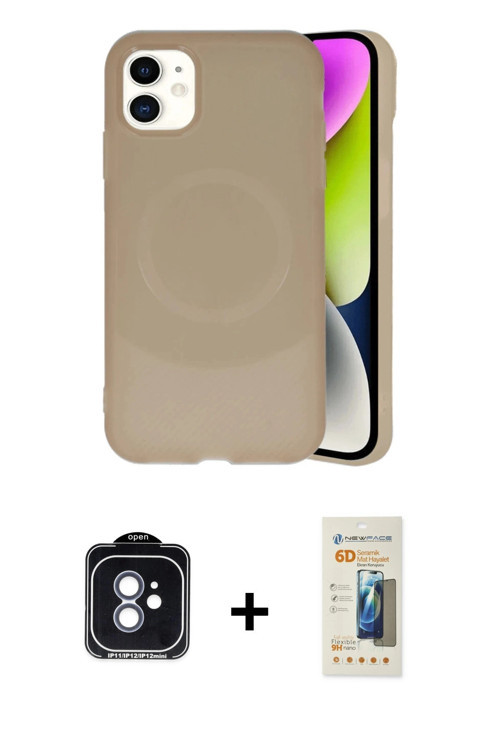 iPhone 11 Kılıf Ufuk Serisi - Siyah 6D Mat Seramik Hayalet Nano Ekran Koruyucu + Mavi PVD Metal
