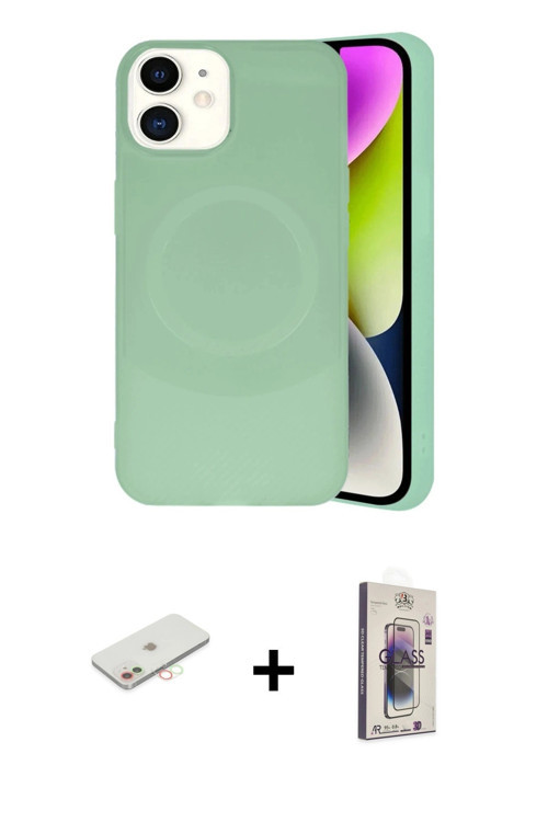 iPhone 11 Kılıf Ufuk Serisi - Siyah Bilvis 3D Cam Ekran Koruyucu + Yeşil Renkli Kamera Lens Kor