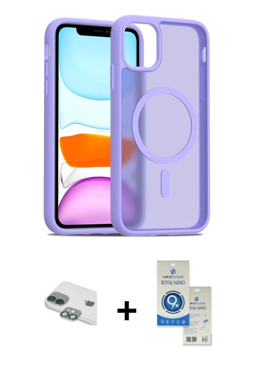 iPhone 11 Kılıf Siluet Minimal Prime - Şeffaf Royal Nano Ekran Koruyucu + Yeşil Pers Alüminyum