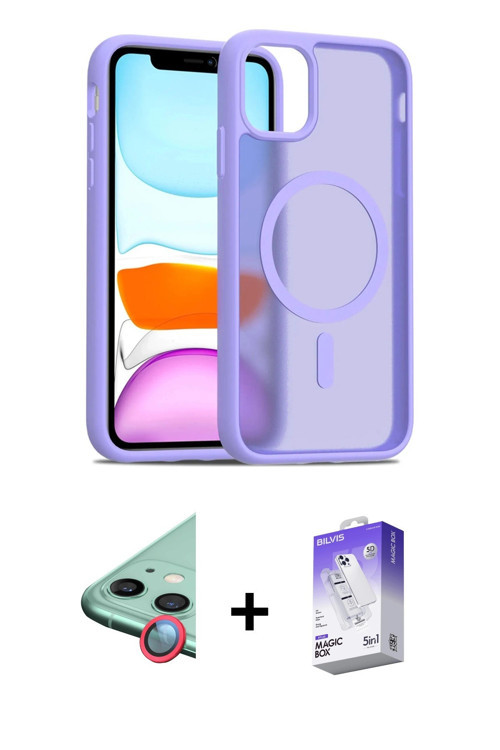 iPhone 11 Kılıf Siluet Minimal Prime - Siyah Bilvis 5in1 3D Magic Cam Ekran Koruyucu + Kırmızı