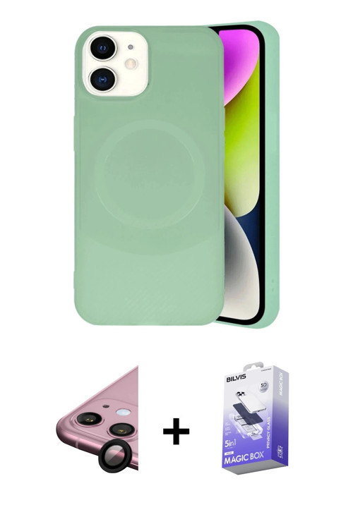 iPhone 11 Kılıf Ufuk Serisi - Siyah Bilvis 5in1 5D Magic Hayalet Cam Ekran Koruyucu + Siyah Raz