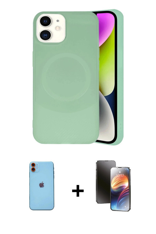 iPhone 11 Kılıf Ufuk Serisi - Siyah 3D Antistatik Mat Seramik Nano Ekran Koruyucu + Turuncu Neo
