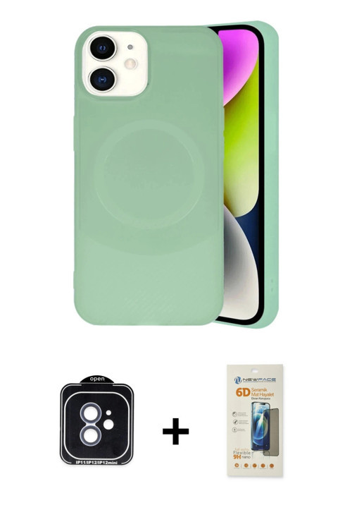 iPhone 11 Kılıf Ufuk Serisi - Siyah 6D Mat Seramik Hayalet Nano Ekran Koruyucu + Mavi PVD Metal