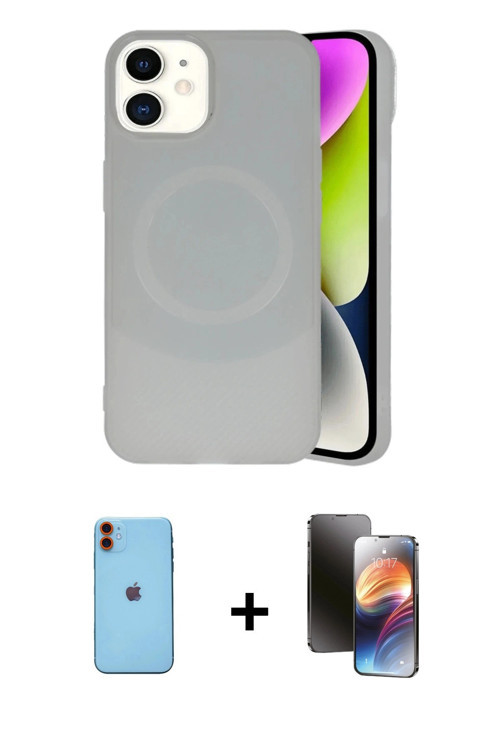 iPhone 11 Kılıf Ufuk Serisi - Siyah 3D Antistatik Mat Seramik Nano Ekran Koruyucu + Turuncu Neo