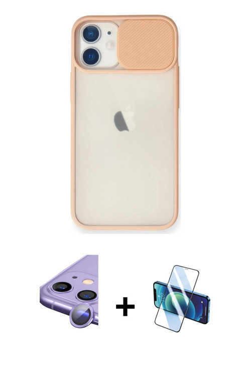 iPhone 11 Kılıf Vadi Çizgi - Siyah 3D Antistatik Cam Ekran Koruyucu + Mor Raze Metal Kamera Len