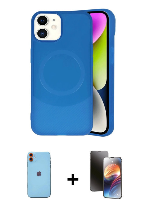 iPhone 11 Kılıf Ufuk Serisi - Siyah 3D Antistatik Mat Seramik Nano Ekran Koruyucu + Turuncu Neo