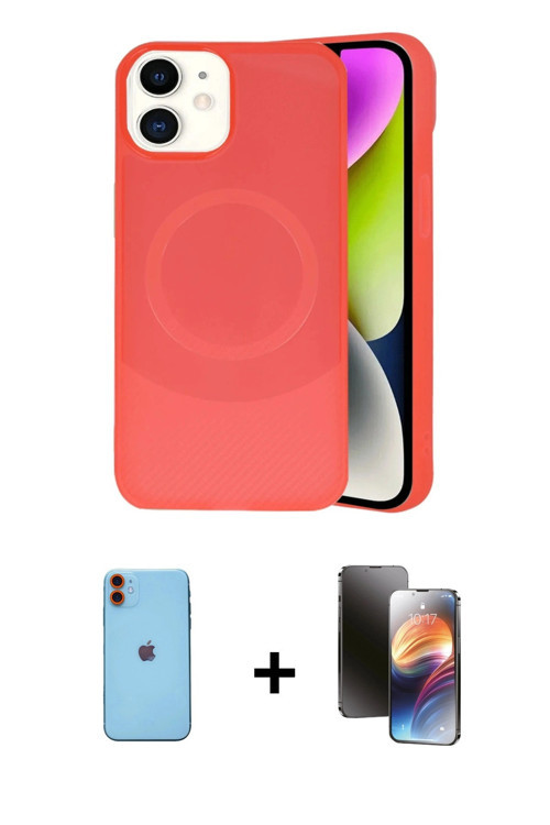iPhone 11 Kılıf Ufuk Serisi - Siyah 3D Antistatik Mat Seramik Nano Ekran Koruyucu + Turuncu Neo