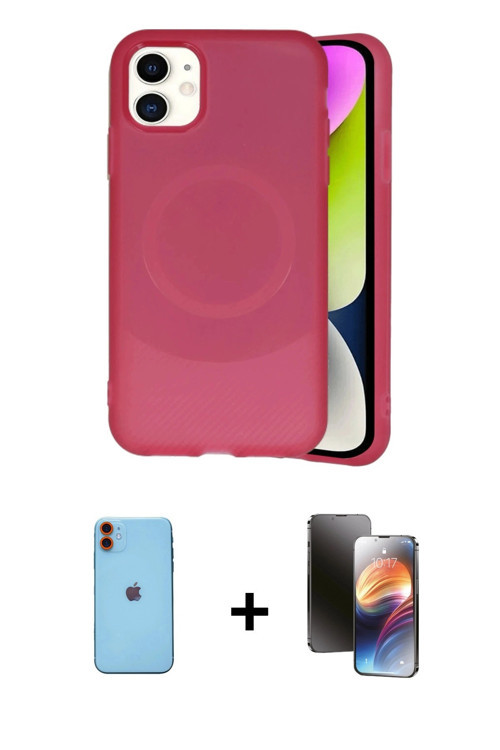 iPhone 11 Kılıf Ufuk Serisi - Siyah 3D Antistatik Mat Seramik Nano Ekran Koruyucu + Turuncu Neo