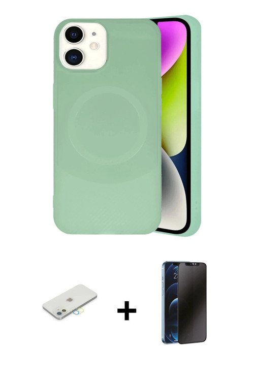 iPhone 11 Kılıf Ufuk Serisi - Siyah 3D Antistatik Hayalet Cam Ekran Koruyucu + Sarı Renkli Kame