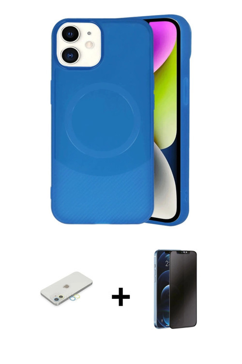 iPhone 11 Kılıf Ufuk Serisi - Siyah 3D Antistatik Hayalet Cam Ekran Koruyucu + Sarı Renkli Kame