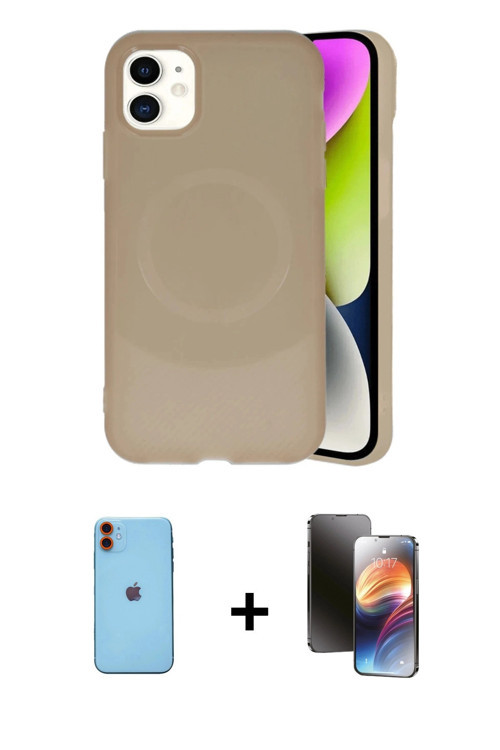iPhone 11 Kılıf Ufuk Serisi - Siyah 3D Antistatik Mat Seramik Nano Ekran Koruyucu + Turuncu Neo
