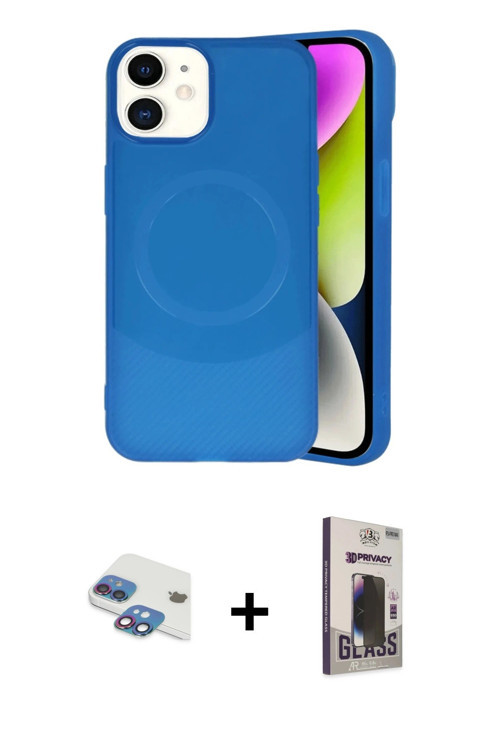 ieg™ iPhone 11 Kılıf Ufuk Serisi - Siyah Bilvis Hayalet Cam Ekran Koruyucu + Gökkuşağı Pers Alüminyu