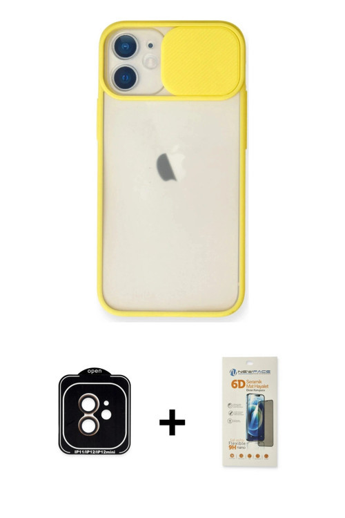 ieg™ iPhone 11 Kılıf Vadi Çizgi - Siyah 6D Mat Seramik Hayalet Nano Ekran Koruyucu + Turuncu PVD Met