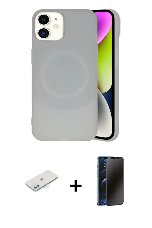 iPhone 11 Kılıf Ufuk Serisi - Siyah 3D Antistatik Hayalet Cam Ekran Koruyucu + Sarı Renkli Kame