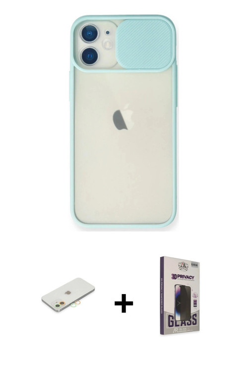 ieg™ iPhone 11 Kılıf Vadi Çizgi - Siyah Bilvis Hayalet Cam Ekran Koruyucu + Turuncu Renkli Kamera Le