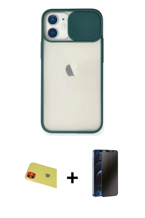 iPhone 11 Kılıf Vadi Çizgi - Siyah 3D Antistatik Hayalet Cam Ekran Koruyucu + Kırmızı Rainbow K