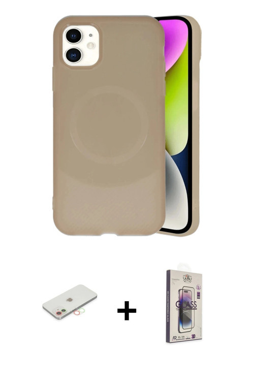 iPhone 11 Kılıf Ufuk Serisi - Siyah Bilvis 3D Cam Ekran Koruyucu + Yeşil Renkli Kamera Lens Kor