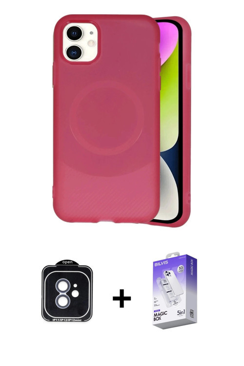 iPhone 11 Kılıf Ufuk Serisi - Siyah Bilvis 5in1 3D Magic Cam Ekran Koruyucu + Mavi PVD Metal Ka