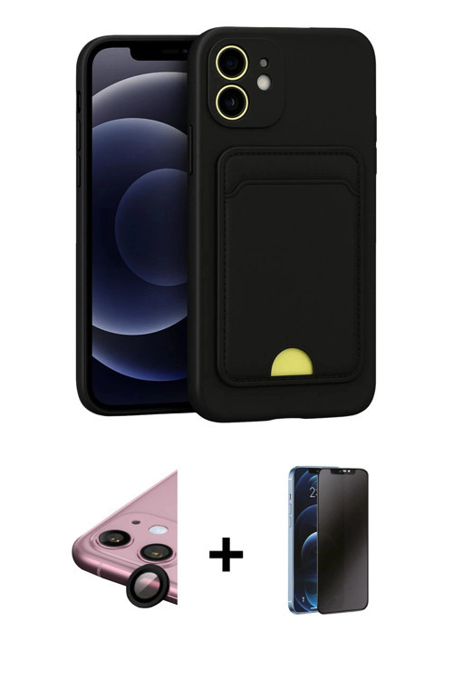 iPhone 11 Kılıf Vadi Çizgi Prime - Siyah 3D Antistatik Hayalet Cam Ekran Koruyucu + Siyah Raze