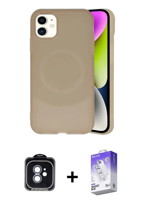 iPhone 11 Kılıf Ufuk Serisi - Siyah Bilvis 5in1 3D Magic Cam Ekran Koruyucu + Mavi PVD Metal Ka