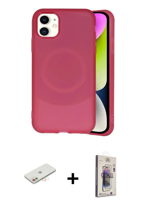 iPhone 11 Kılıf Ufuk Serisi - Siyah Bilvis 3D Cam Ekran Koruyucu + Yeşil Renkli Kamera Lens Kor