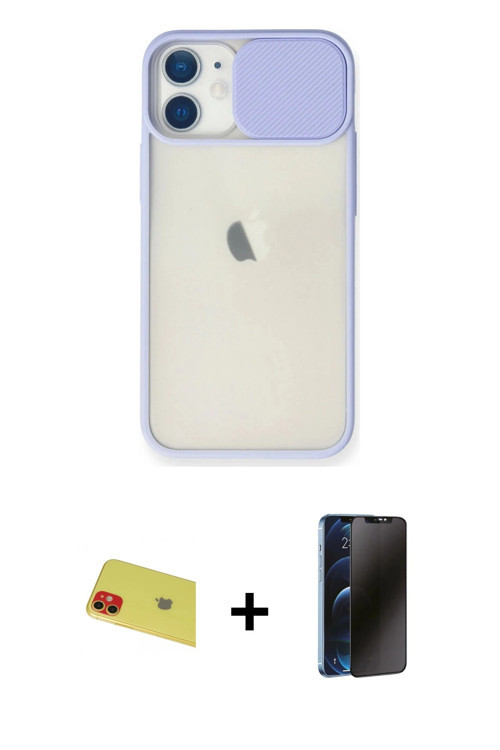 iPhone 11 Kılıf Vadi Çizgi - Siyah 3D Antistatik Hayalet Cam Ekran Koruyucu + Kırmızı Rainbow K