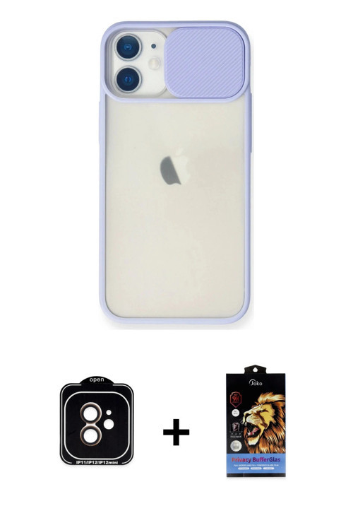 iPhone 11 Kılıf Vadi Çizgi - Siyah Buffer Hayalet Cam Ekran Koruyucu + Turuncu PVD Metal Kamera