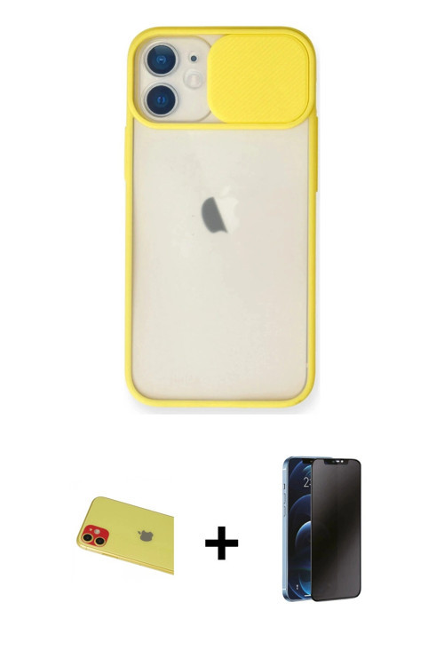 iPhone 11 Kılıf Vadi Çizgi - Siyah 3D Antistatik Hayalet Cam Ekran Koruyucu + Kırmızı Rainbow K