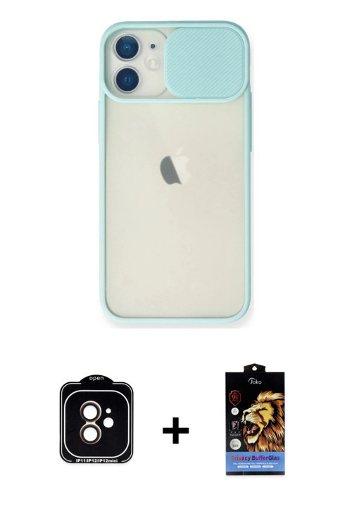 iPhone 11 Kılıf Vadi Çizgi - Siyah Buffer Hayalet Cam Ekran Koruyucu + Turuncu PVD Metal Kamera